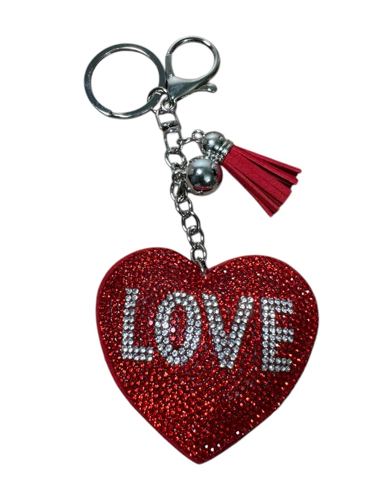 Red Heart Love Rhinestone Bag Charm With Tassel